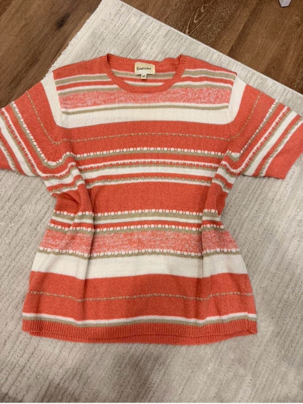 Vintage Traditions Coral & Cream Striped Knit Shirt